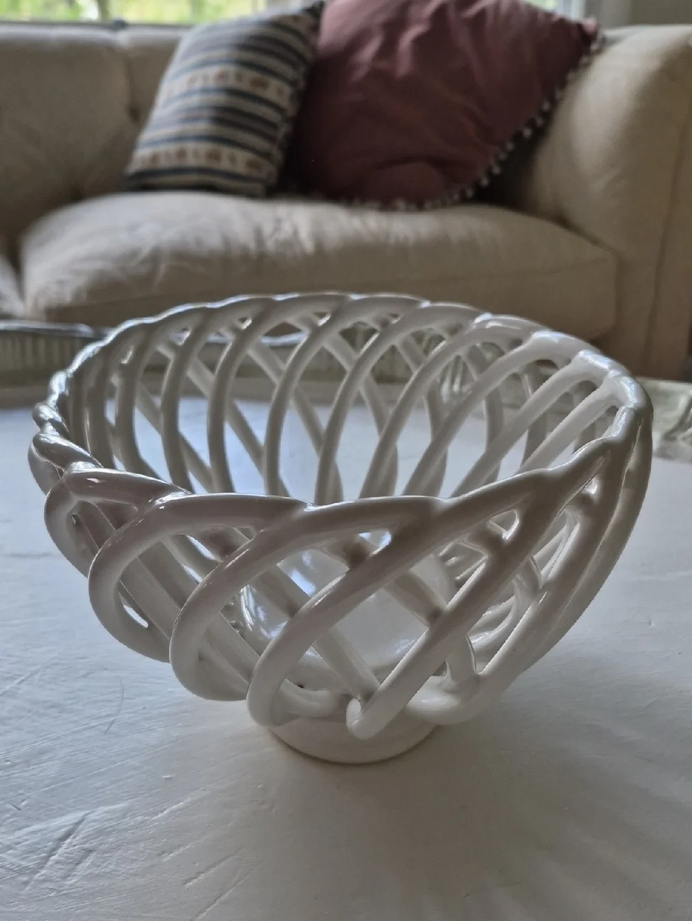 Vintage White Ceramic Open Weave Decorative Bowl